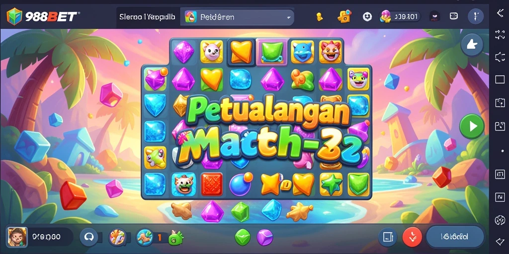 Tampilan permainan match-3 yang penuh warna dan seru.