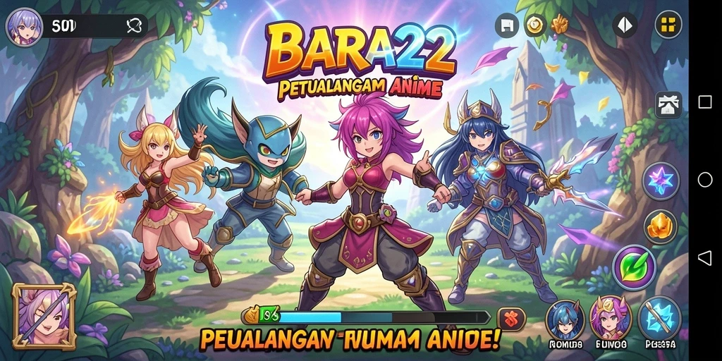 Screenshot utama BARA22 dengan karakter anime yang dinamis.
