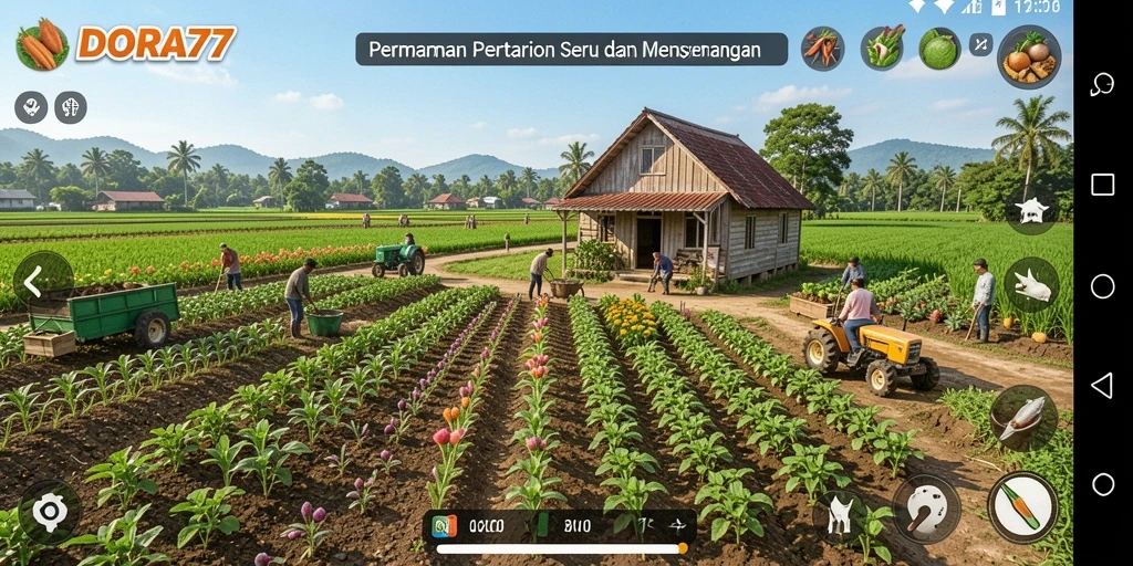 Screenshot utama DORA77 yang menampilkan gameplay Farming yang seru.