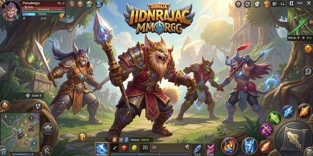 Tangkapan layar gameplay <strong>IDNRAJA</strong> menunjukkan kemeriahan pertempuran dan eksplorasi dunia MMORPG.